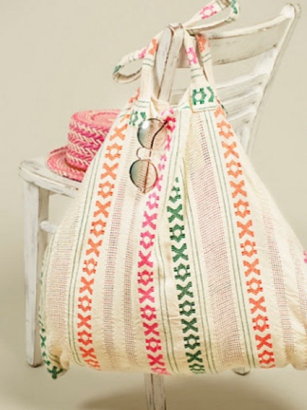 2010s Loren Olivia Waikiki Convertible Towel Tote in Ivory 100% cotton